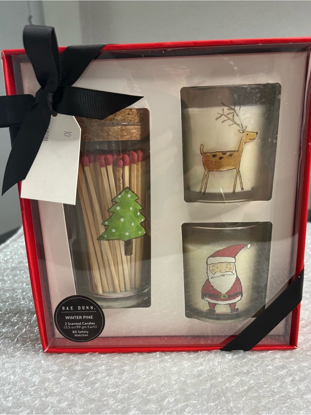 Rae Dunn Winter Pine candle and match gift set